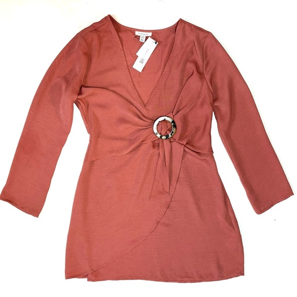 NWT Topshop Tortoise Ring Wrap Dress 10 - Picture 4 of 13